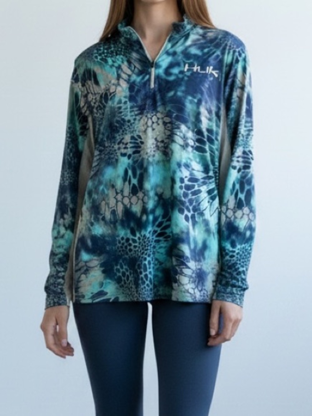 HUK Blue & Teal Camo/Animal Print Quarter-Zip Pullover